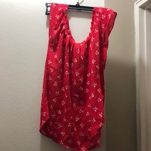 Short sleeve red blouse with white bows
